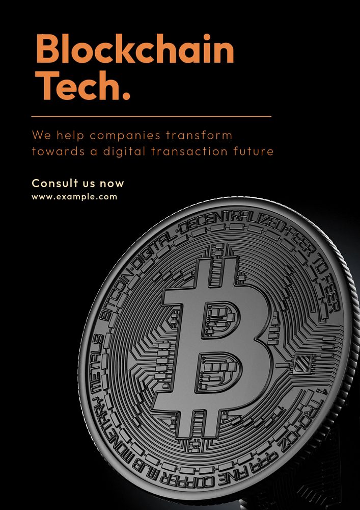 Blockchain technology ads  poster template, editable text and design