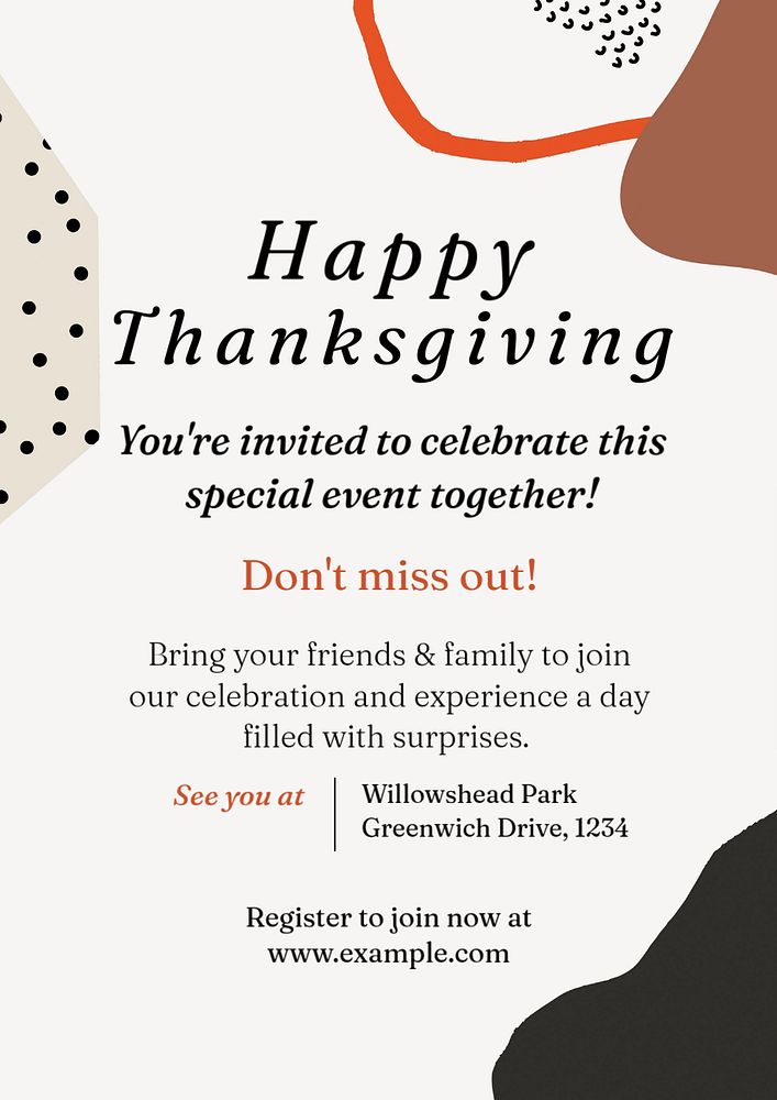 Happy Thanksgiving poster template, editable text and design