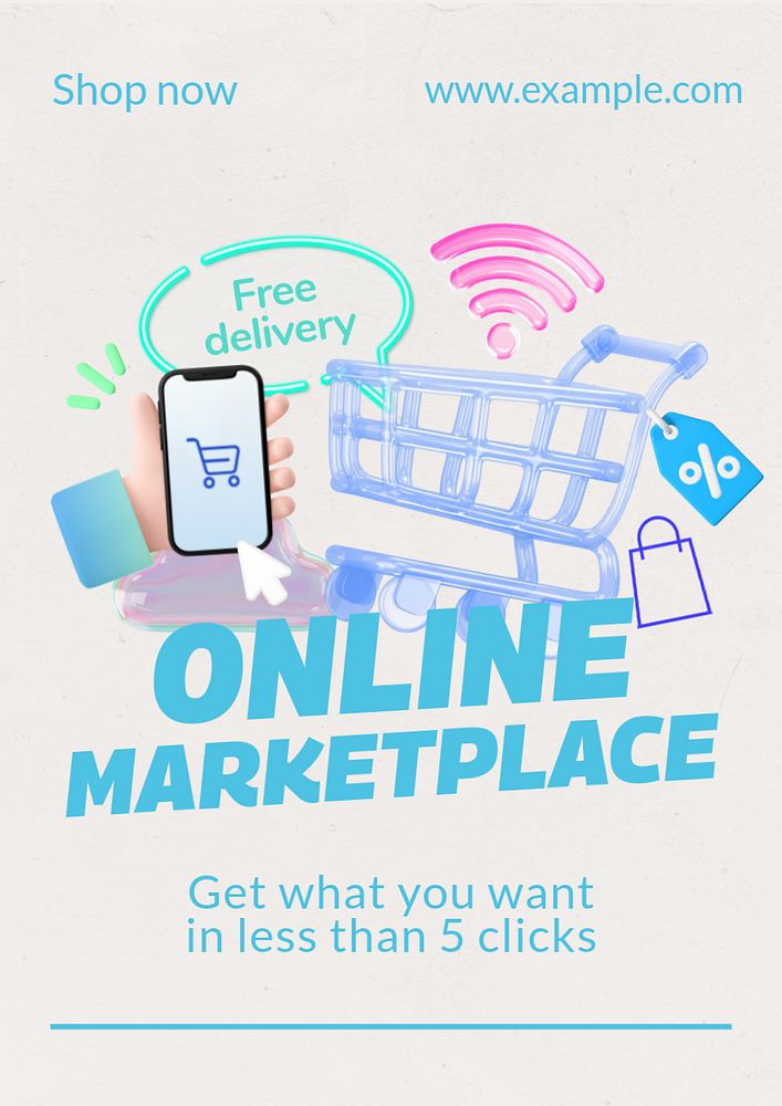 Online marketplace  poster template, editable text and design