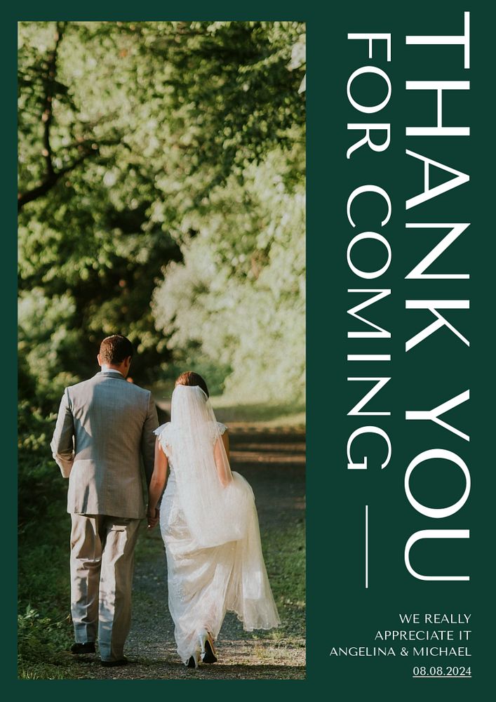 Wedding thank you poster template, editable text and design