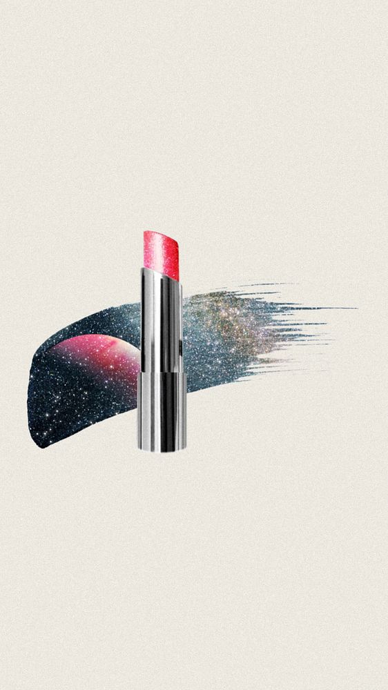 Galaxy pink lipstick iPhone wallpaper, beauty aesthetic editable remix