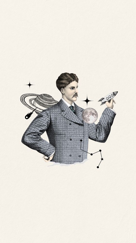 Vintage astronomer man iPhone wallpaper, galaxy editable remix