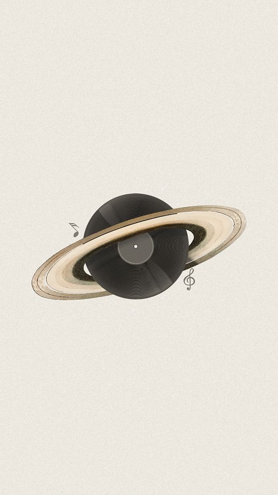 Vinyl record Saturn iPhone wallpaper, music aesthetic editable remix