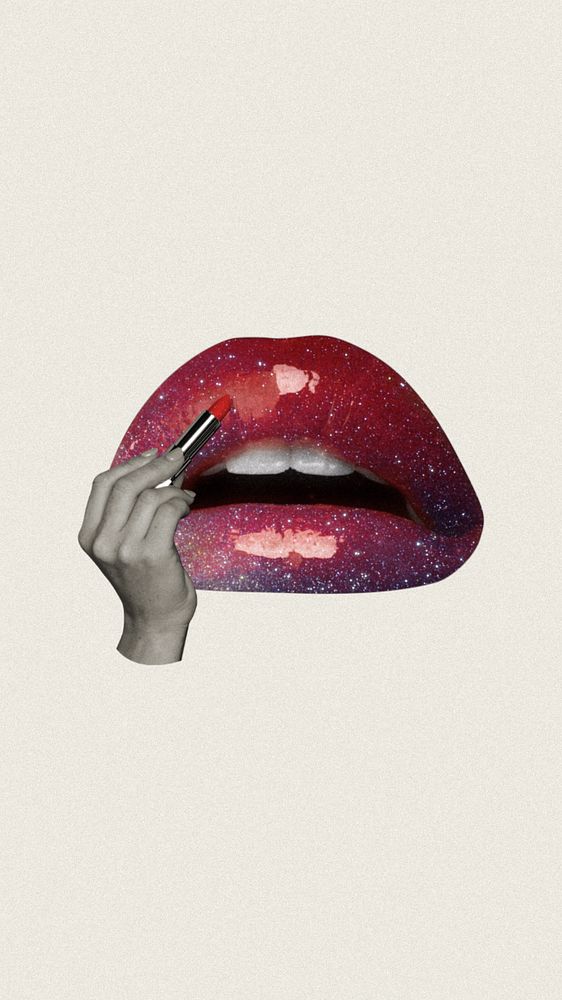 Glossy galaxy lips iPhone wallpaper, beauty aesthetic editable remix