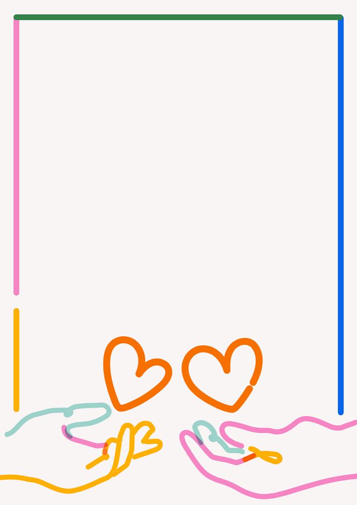 Hearts doodle frame, white background, editable design