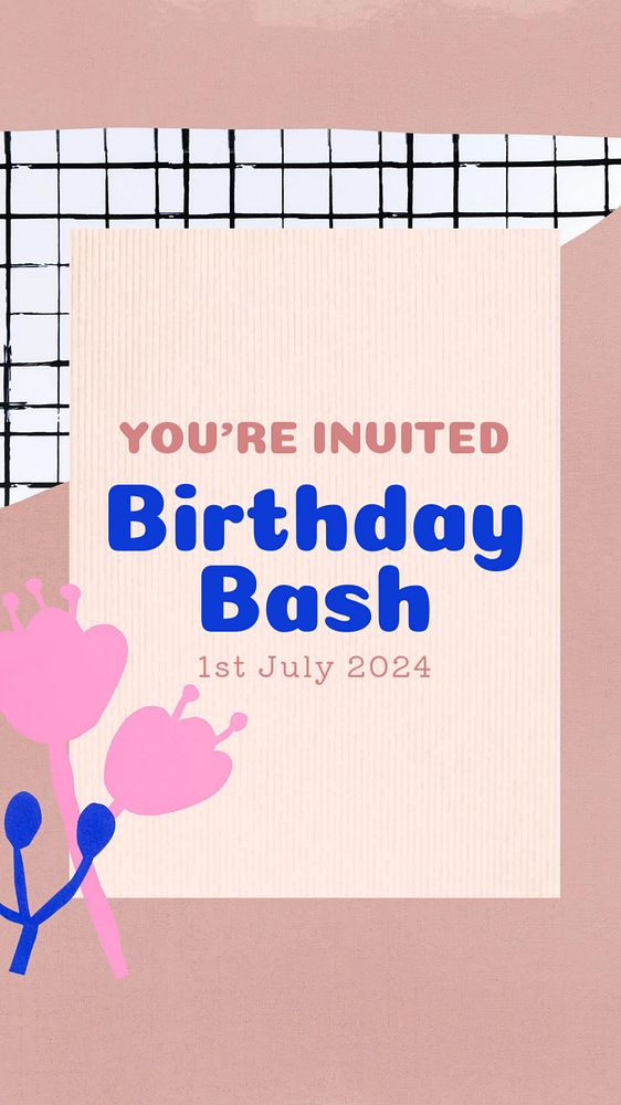 Birthday party Instagram story template, editable text