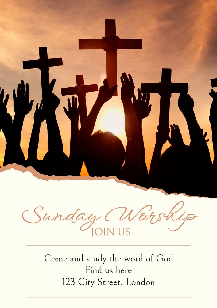 Sunday worship  poster template, editable text and design