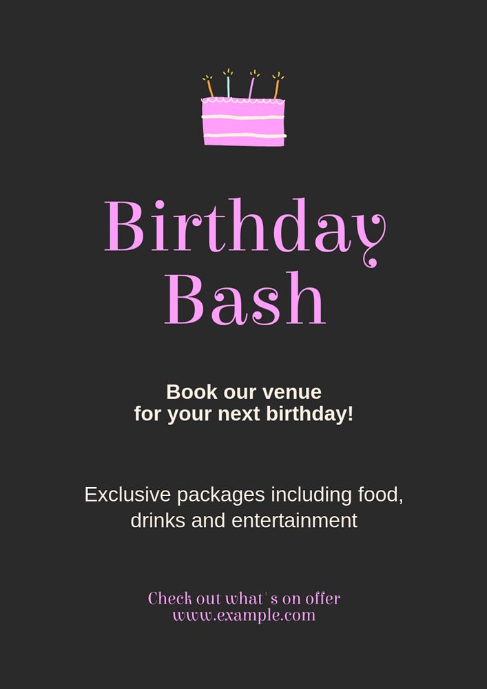 Birthday bash poster template, editable text and design