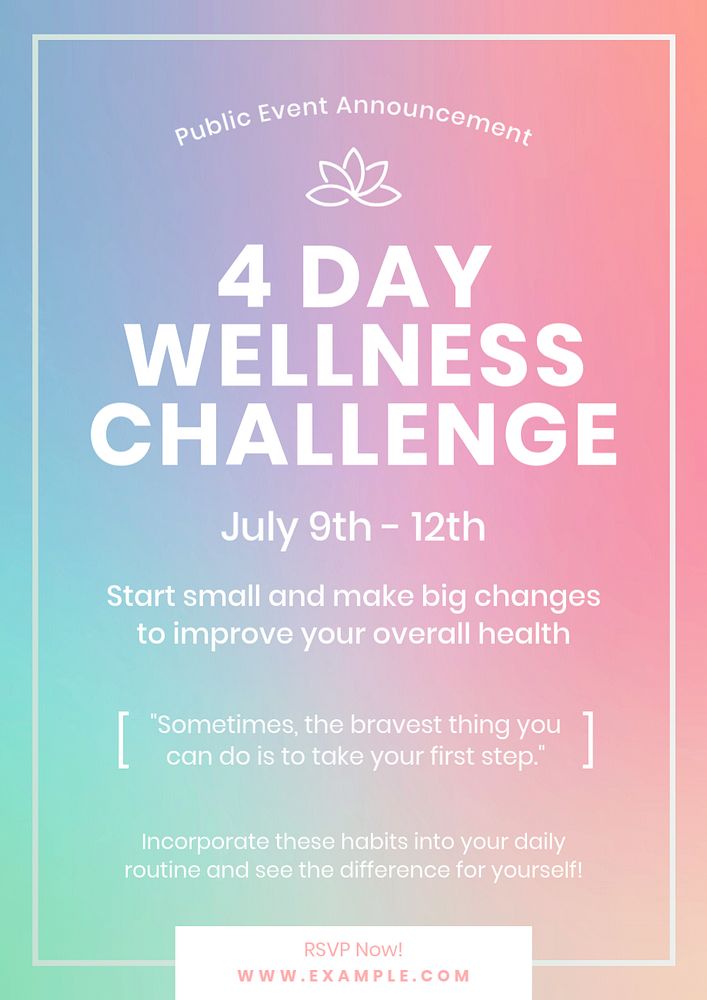 Wellness chalenge poster template, editable text and design