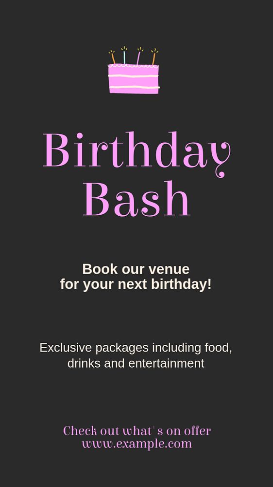 Birthday bash Instagram story template, editable text