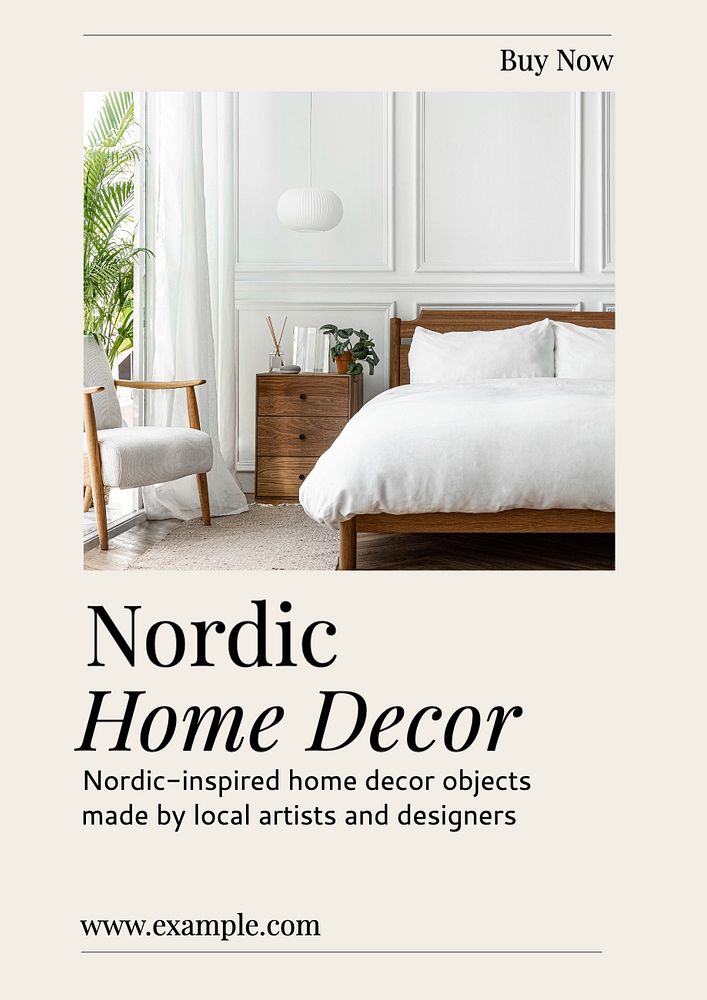 Nordic home decor  poster template, editable text and design