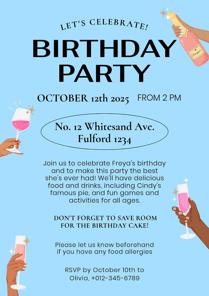 Birthday party poster template, editable text and design