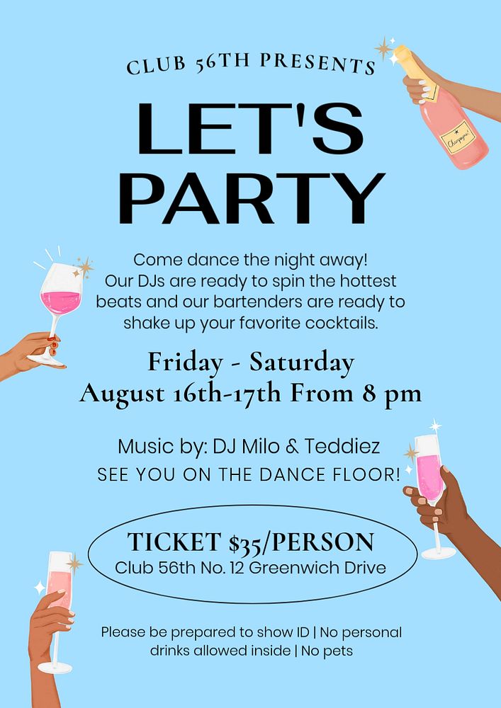 Let's party poster template, editable | Premium Editable Template ...