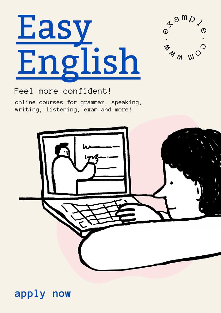 English classes poster template, editable text and design