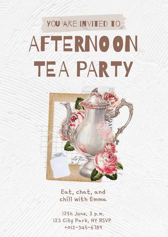 Tea party invitation  poster template, editable text and design