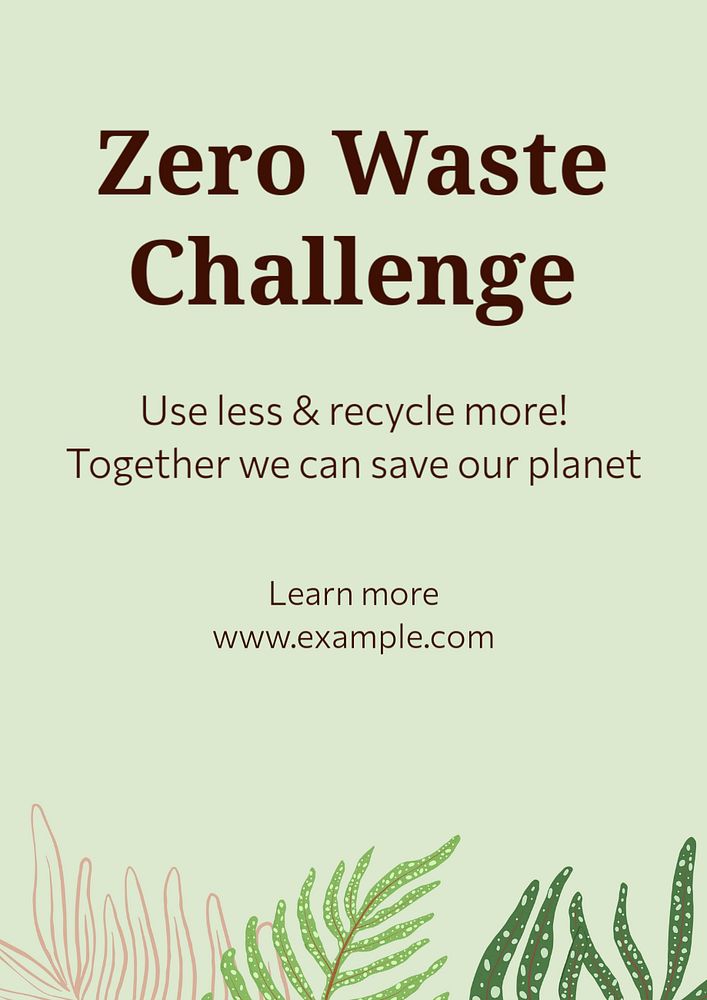 Zero waste challenge poster template, editable text and design