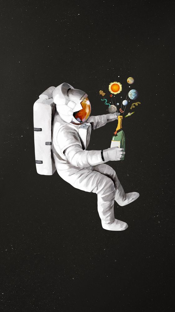 Astronaut champagne bottle iPhone wallpaper