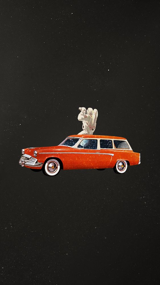 Car in space iPhone wallpaper, galaxy travel aesthetic editable remix