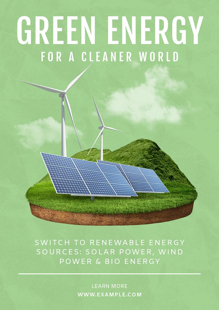 Green energy poster template, editable text and design