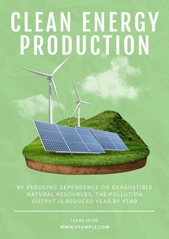 Clean energy poster template, editable text and design