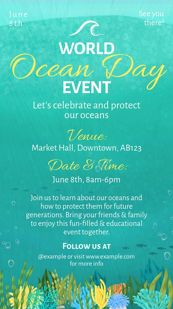 World ocean day event Instagram story template, editable text