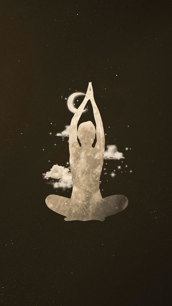 Yoga woman iPhone wallpaper, galaxy silhouette editable remix