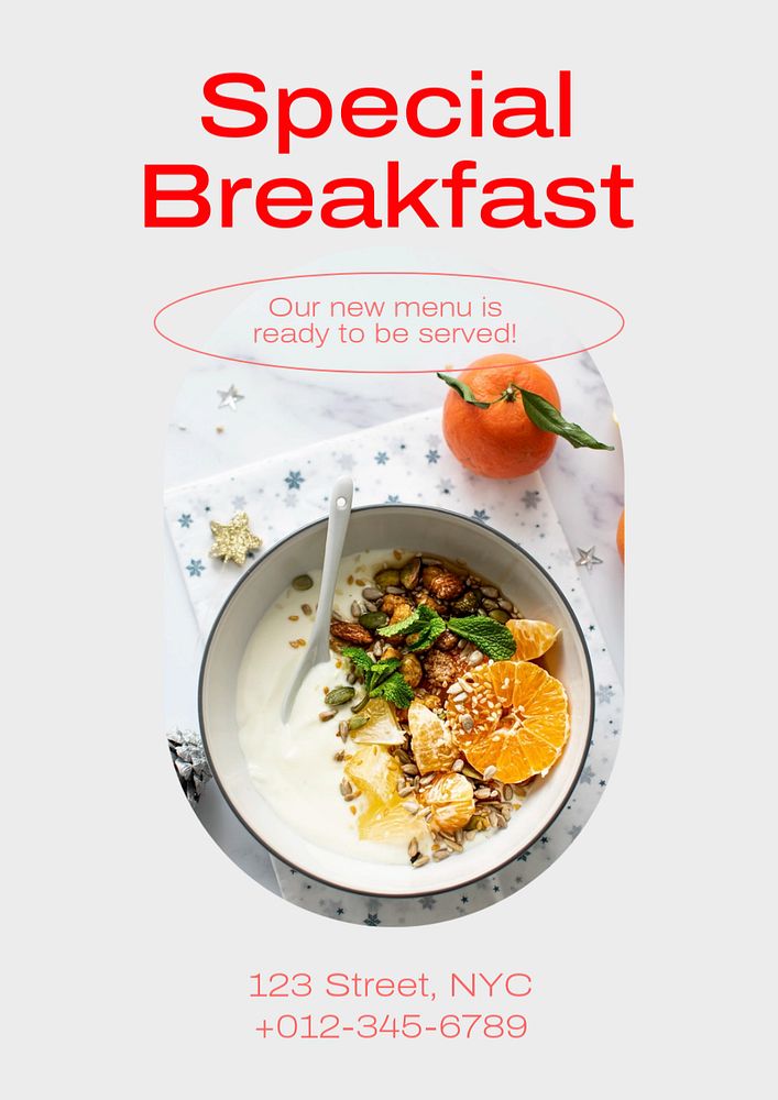 Special breakfast poster template, editable text and design