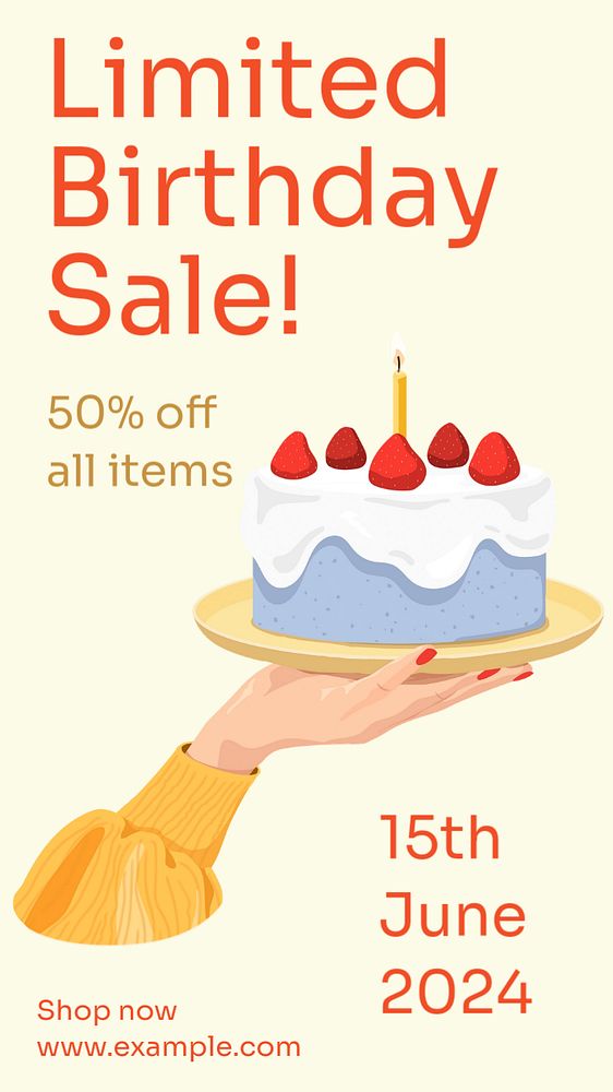 Birthday sale Instagram story template, editable text