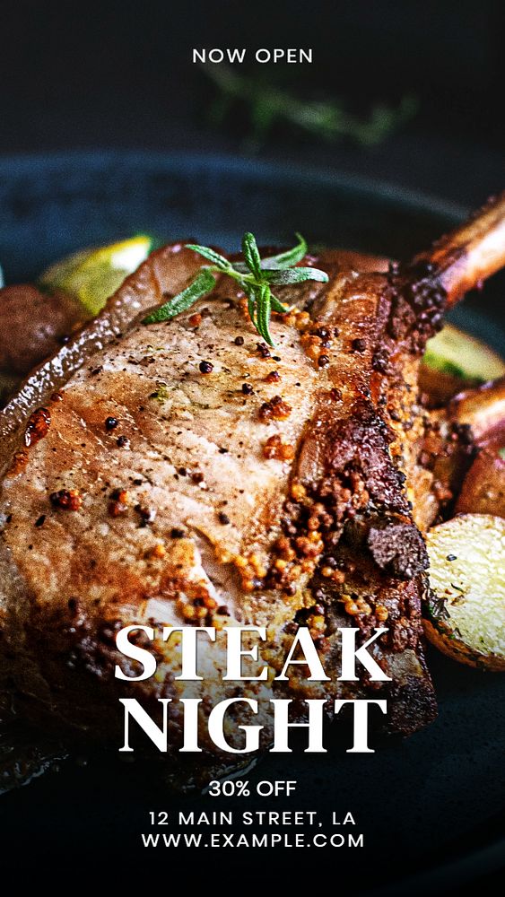 Steak night Instagram story template, editable text