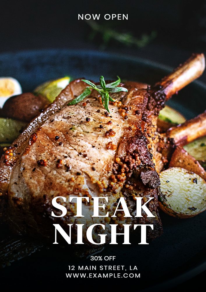 Steak night poster template, editable text and design