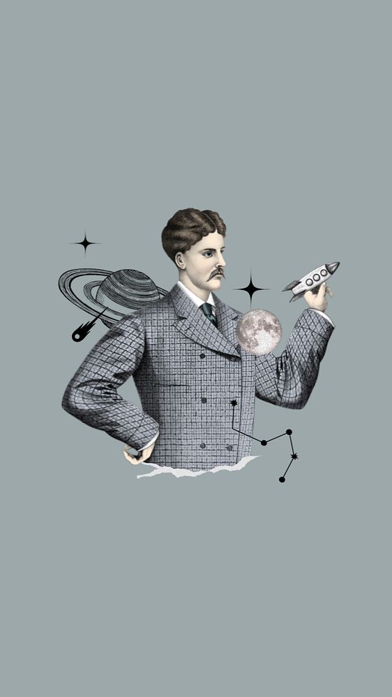 Vintage astronomer man iPhone wallpaper, galaxy editable remix