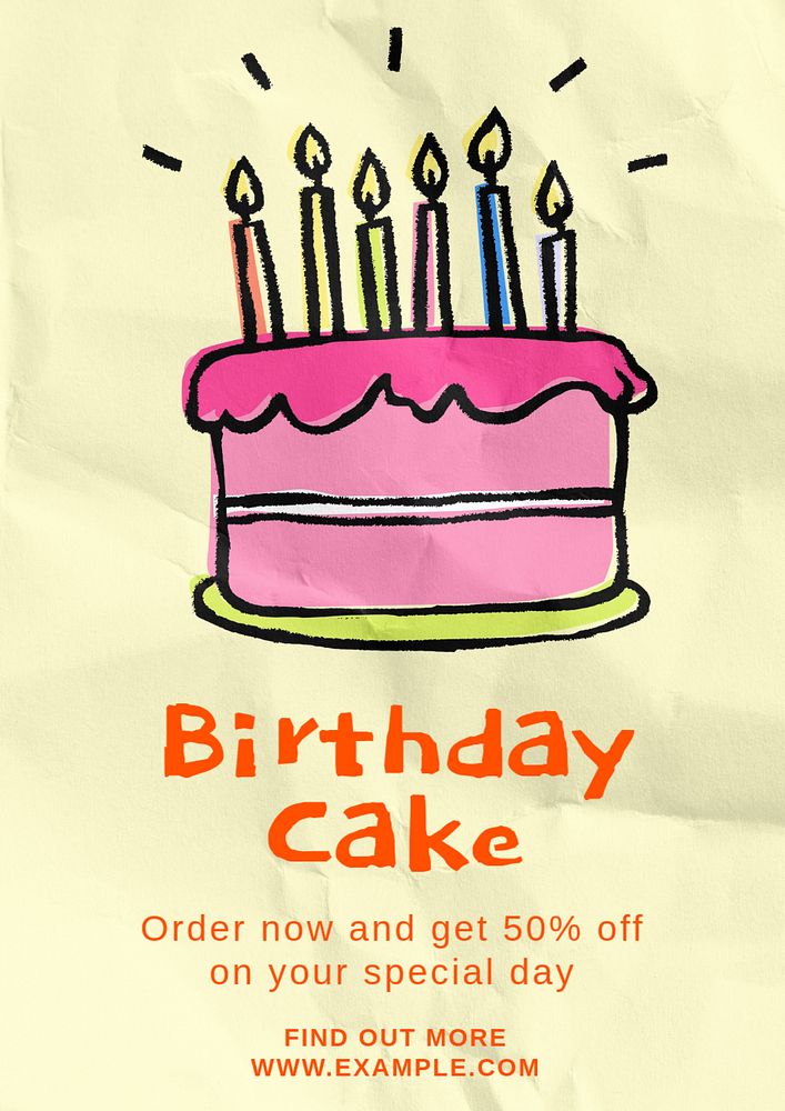 Birthday cake poster template, editable text and design