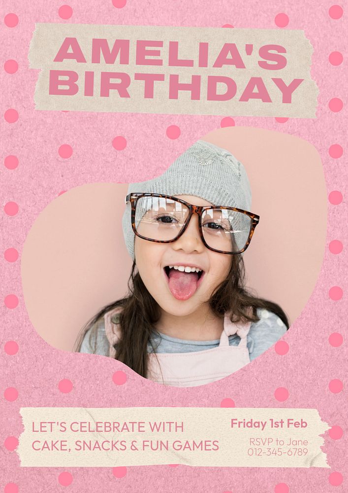 Birthday party poster template, editable text and design