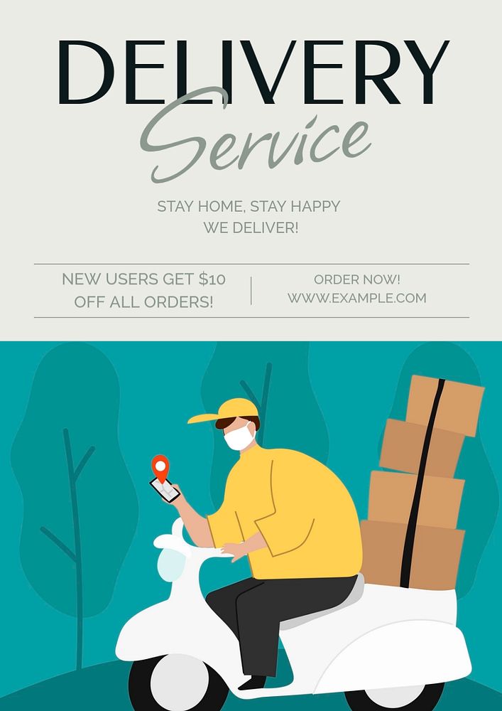 Delivery service poster template, editable text and design