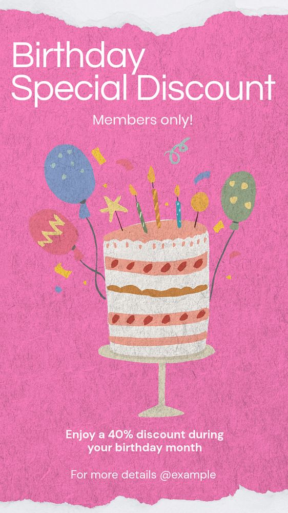 Members' birthday discount Instagram story template, editable text