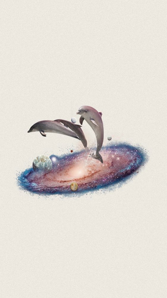 Swimming dolphins iPhone wallpaper, galaxy aesthetic editable remix