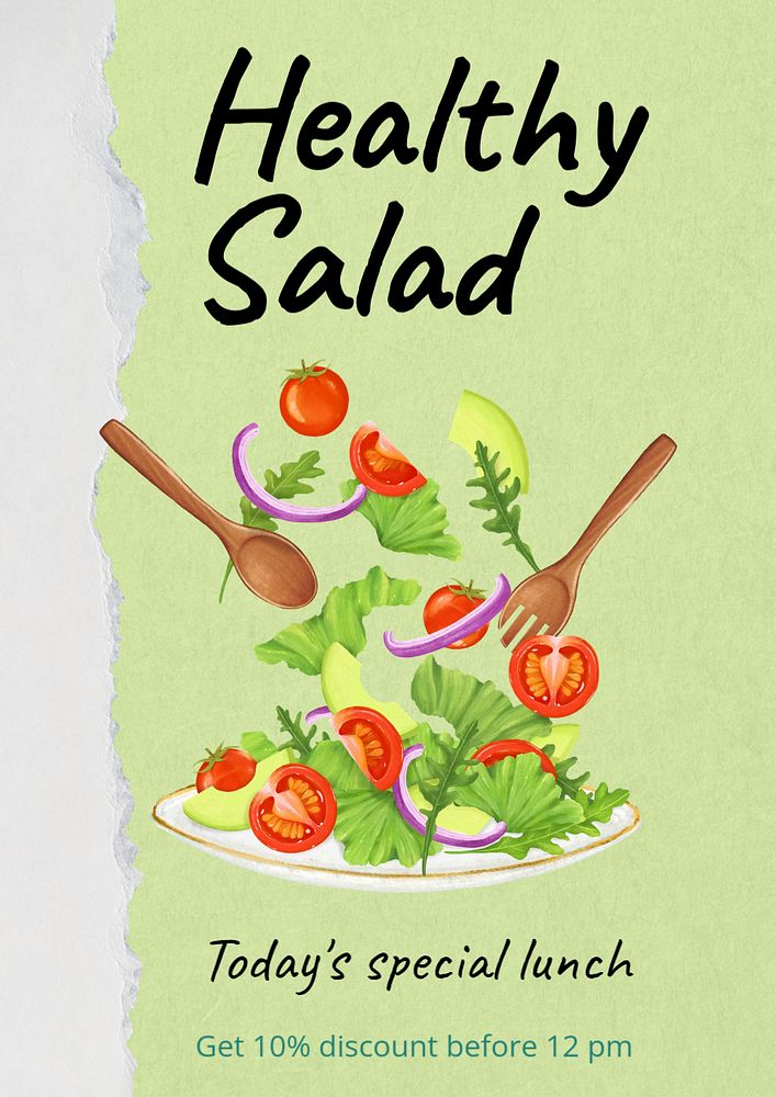 Healthy salad poster template, editable text and design