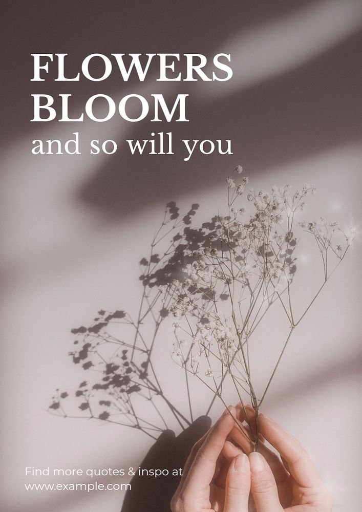 Flowers bloom poster template, editable text and design