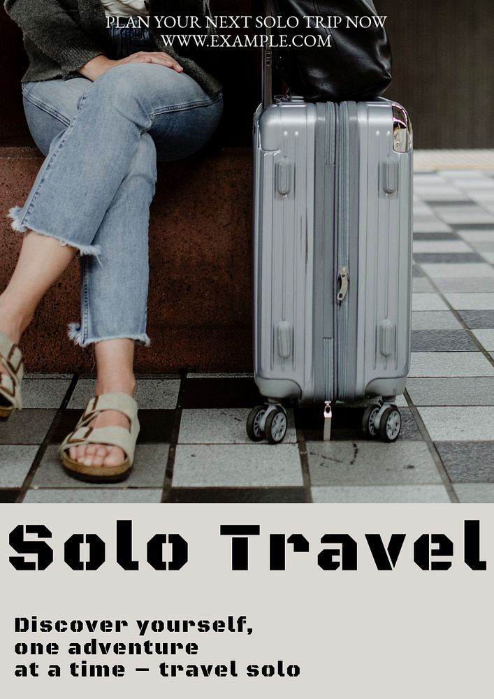 Solo travel poster template, editable text and design