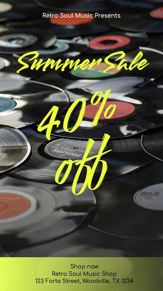 Summer sale music Instagram story template, editable text