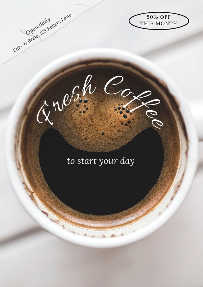 Fresh coffee  poster template, editable text and design