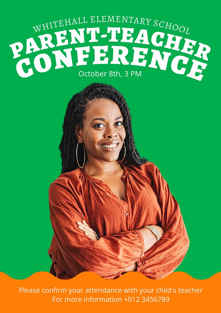 Parent-teacher conference poster template, editable text and design