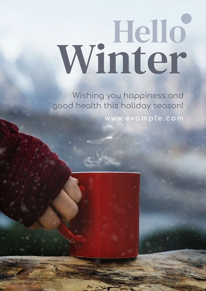 Hello winter wish poster template, editable text and design