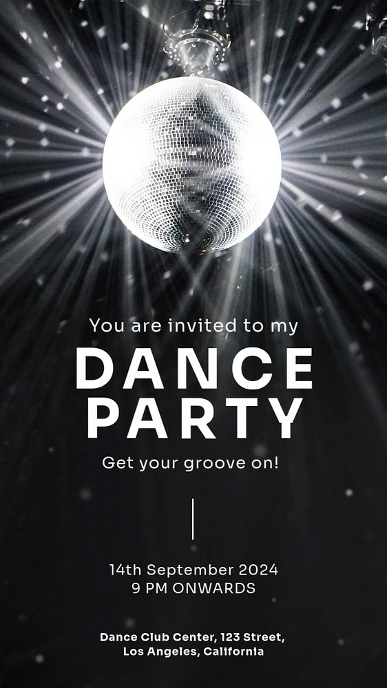 Dance party invitation Instagram story template, editable text