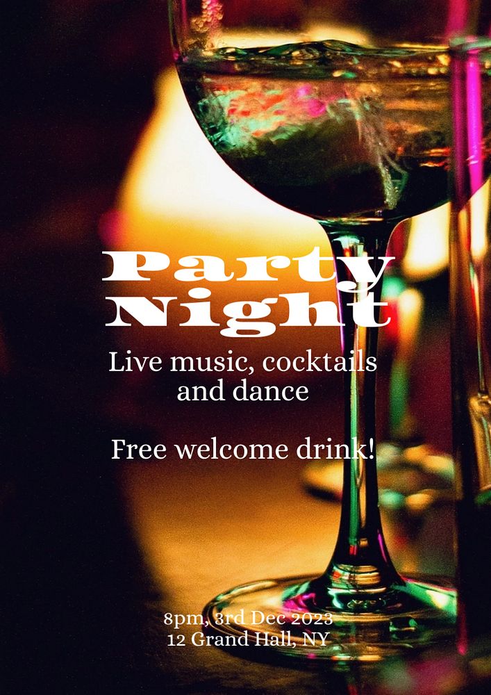 Party night poster template, editable text and design