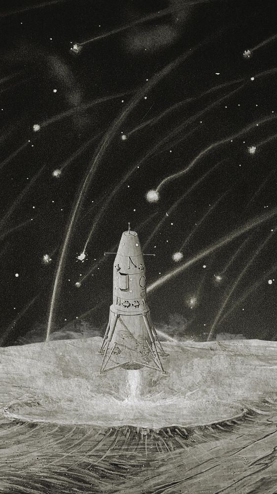 Aesthetic launching rocket iPhone wallpaper, black and white