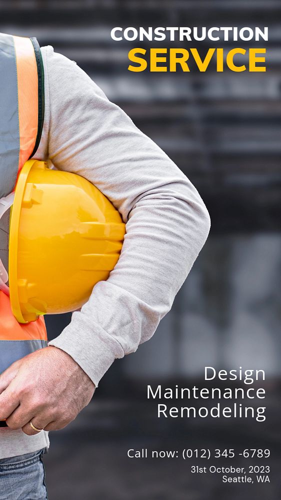 Construction service Instagram story template, editable text