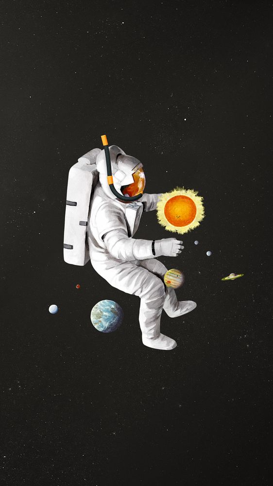 Aesthetic floating astronaut iPhone wallpaper, galaxy editable remix