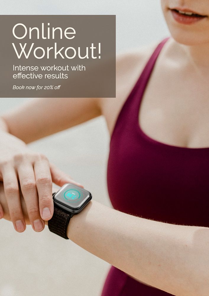 Online workout  poster template, editable text and design