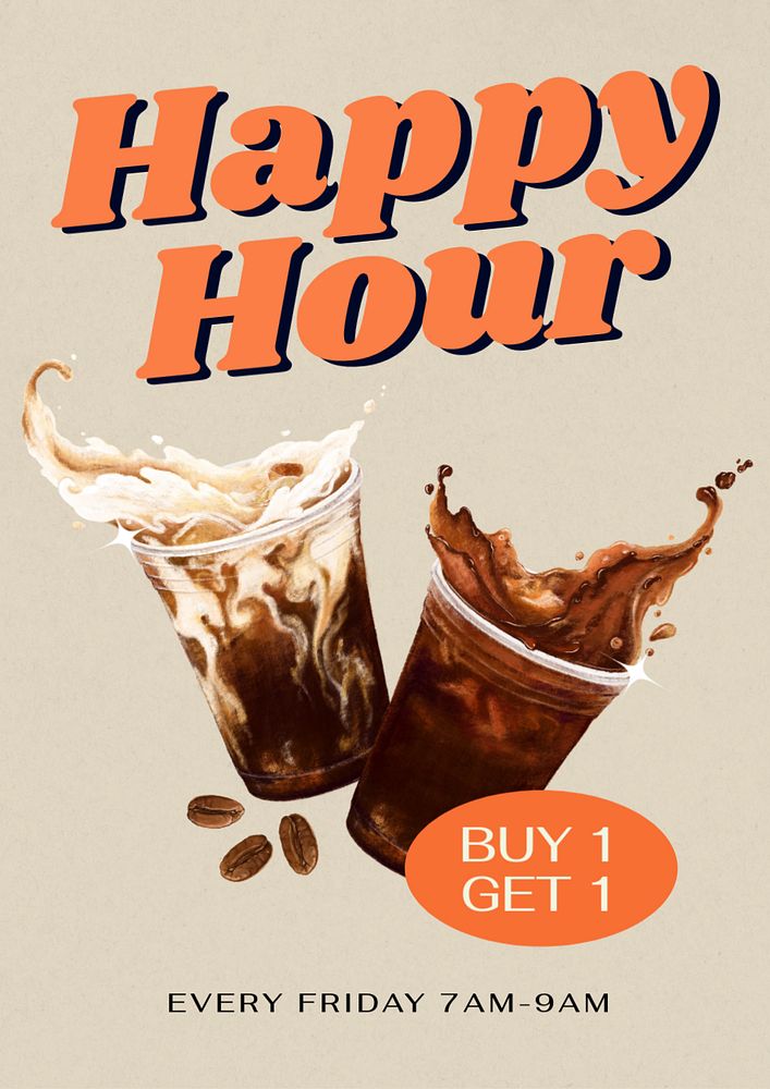 Happy hour  poster template, editable text and design